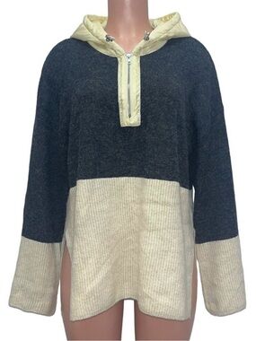 POL Clothing Color Block Hoodie Cream Grey Small